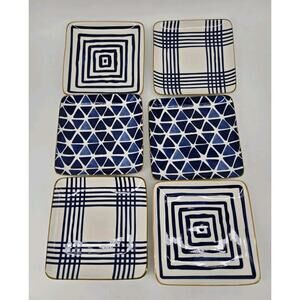 6 Over And Back Square Contemporary Geometric Blue And White Appetizer Plates